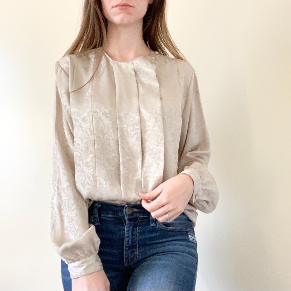 Vintage Cottagecore Pleated Button Down Blouse